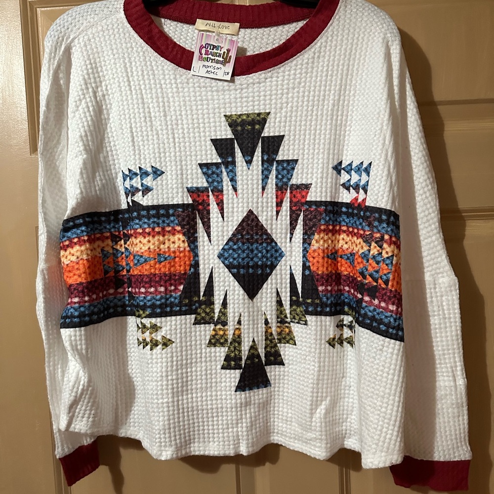 Tribal Patterned Sweater - White and Red